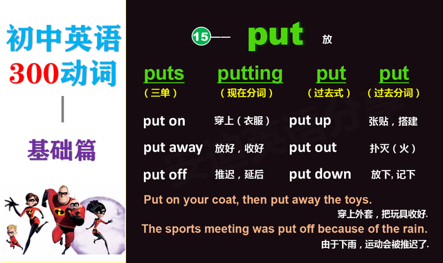 关于put的短语归纳，初中英语动词13讲：put