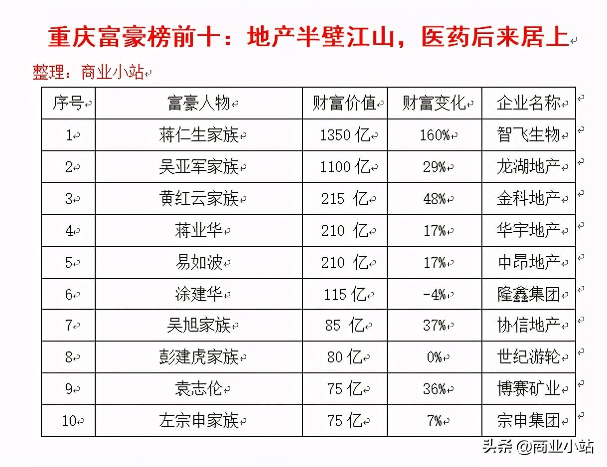 重庆房地产开发公司（重庆富豪榜前十）