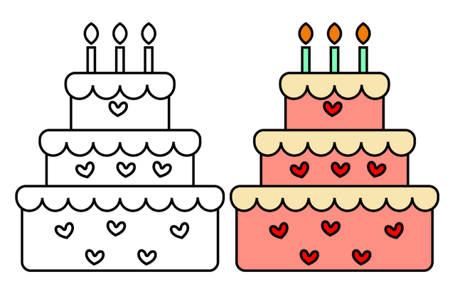 生日蛋糕简笔画，生日蛋糕简笔画带颜色（漂亮的生日蛋糕素材）