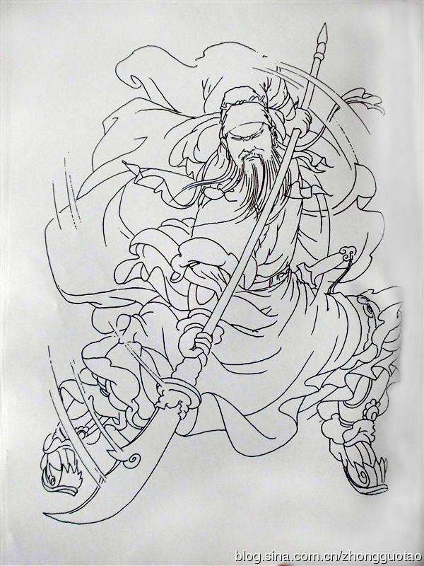 Q版可爱的关羽如何画，关羽简笔画可爱（人物白描：关公关云长）