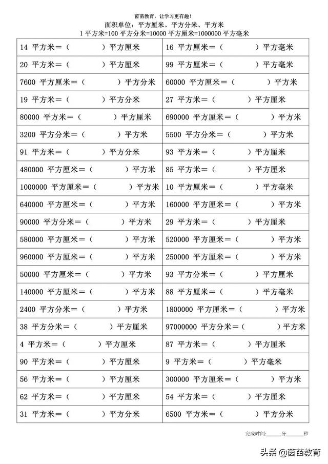 面积单位换算公式大全表，面积单位换算（平方毫米、平方厘米、平方分米、平方米的换算）