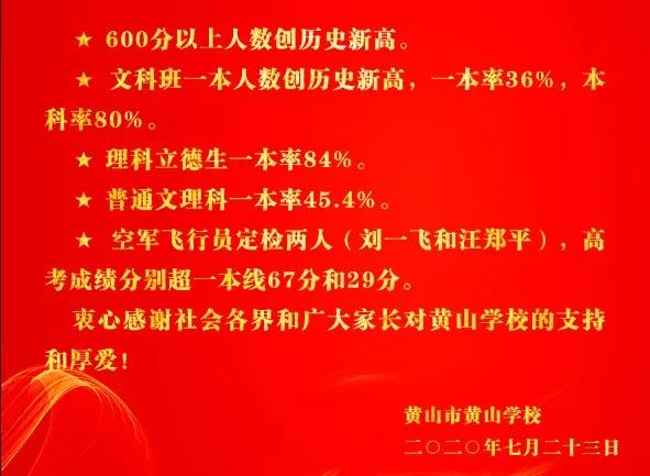 屯溪一中2020年高考成绩喜报、本科一本上线人数情况，屯溪中学2020高考喜报（2020年黄山市多所中学高考喜报）