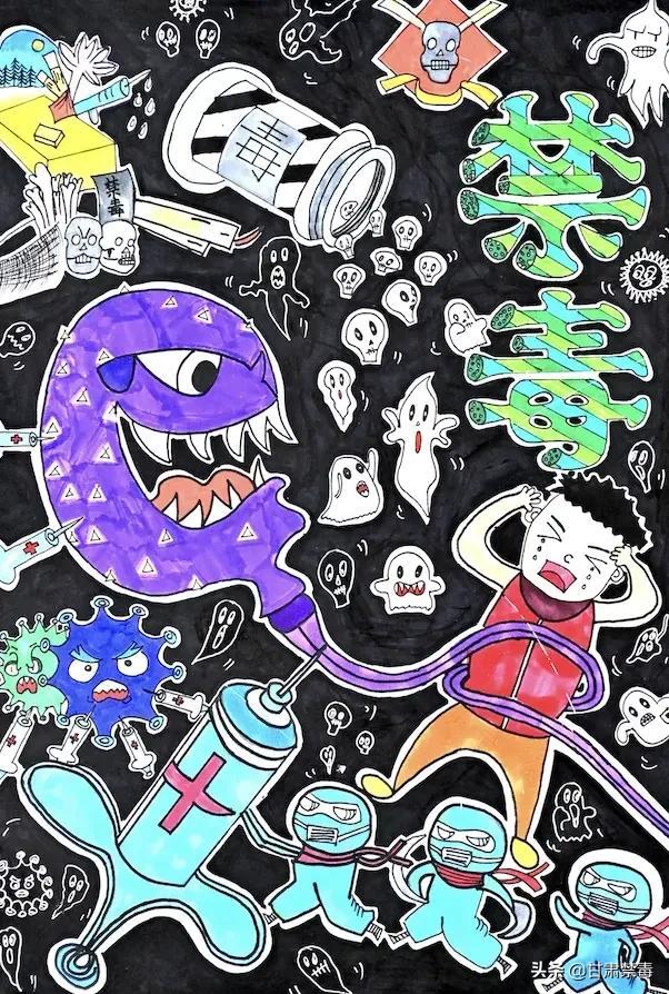 禁毒绘画简单易学，禁毒的儿童画怎么画（来品品孩子们的绘画作品）
