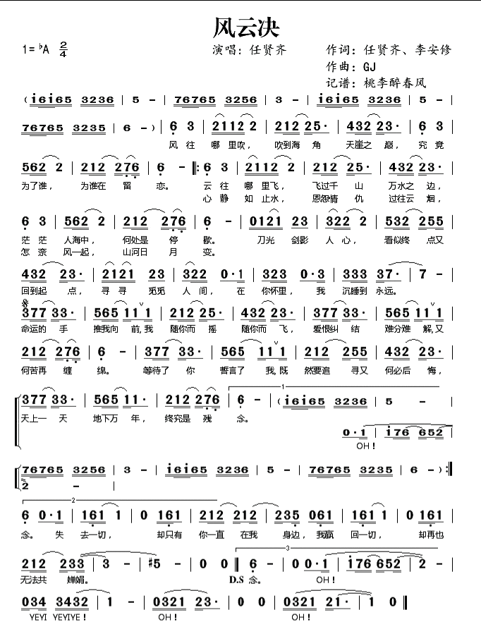 任贤齐简谱(任贤齐经典歌曲天涯简谱) - 龙腾网