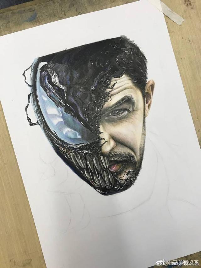 蜘蛛侠毒液怎么画，如何画毒液（最近迷上了彩铅画送给大家）