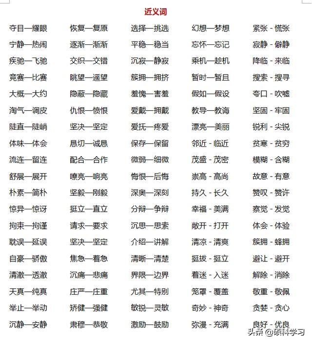 开始近义词是什么词语，开始近义词（1000个近反义词、单元、期中、期末总复习）