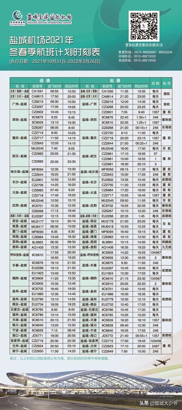 盐城机场每天航班数，盐城机场航班换季