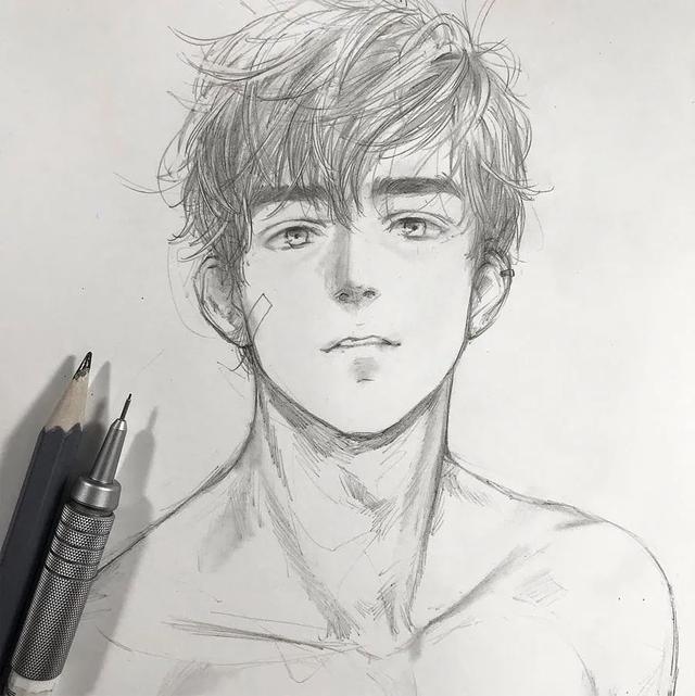 舒眉。，微信头像，舒眉。（一支铅笔画动漫美少年）