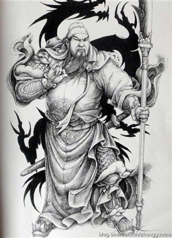 Q版可爱的关羽如何画，关羽简笔画可爱（人物白描：关公关云长）