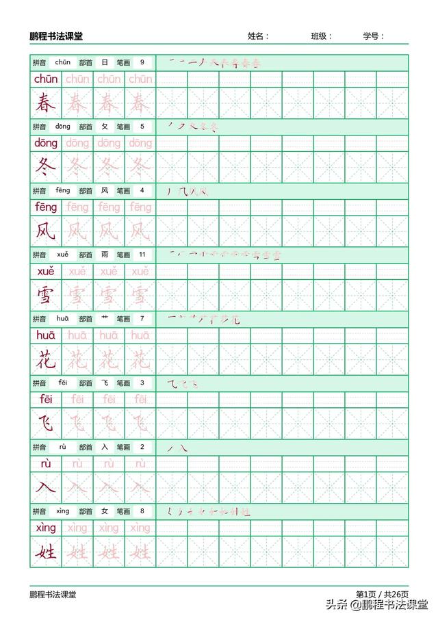 树字笔顺笔画，树在田字格里怎么写（精心制作部编版书写练习）