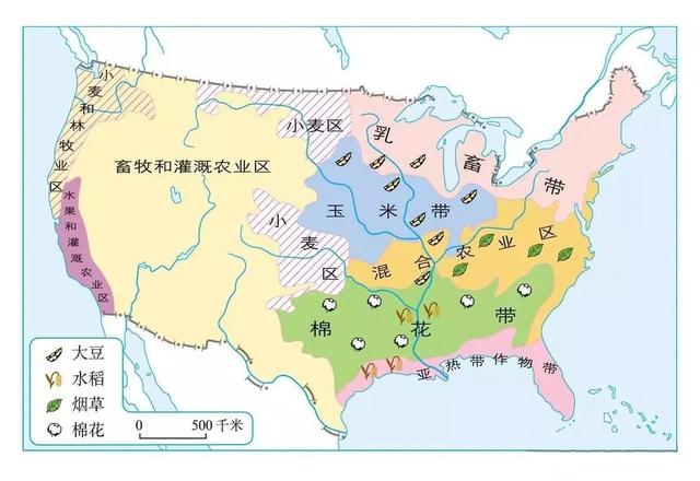 美国各种农业的分布，<浙江卷10~11>——美国的农业带、农业地区专业化