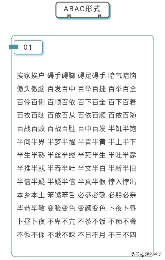 abcc式词语，abcc式词语大全（小学语文结构形式成语汇总AABC）