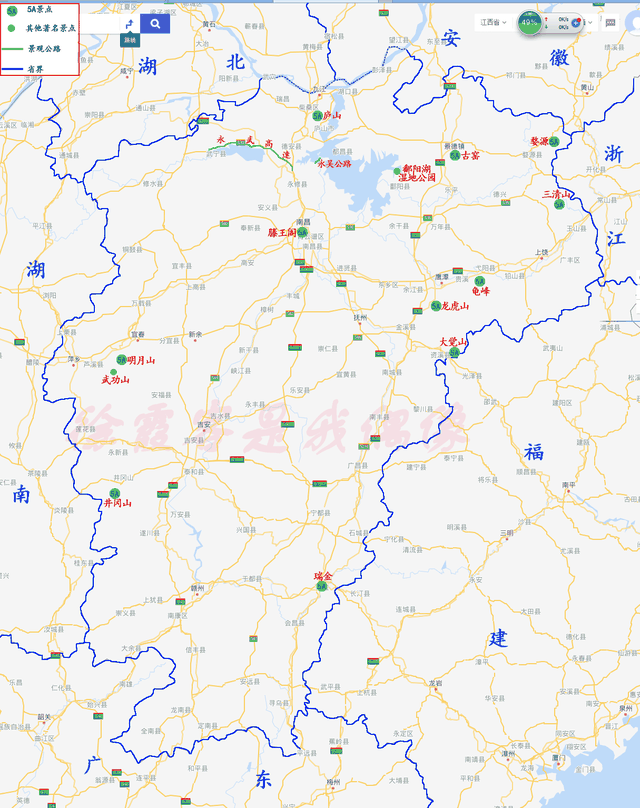 江西省旅游地图，最美水上公路，5A景点位置及简要介绍