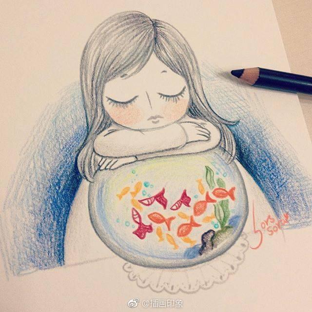 小女孩看书简笔画，简笔画课堂（可爱小女孩彩铅简笔画素材）