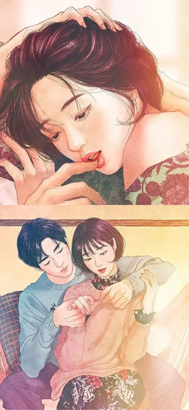 唯美的情侣插画手绘图片   陪你走过四季，手绘情侣图片唯美浪漫（韩漫风唯美甜蜜情侣日常插画）