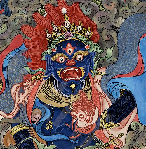 忿怒相众生分为善行众生和恶行众生,忿怒相可以让人望而生畏,恐惧和