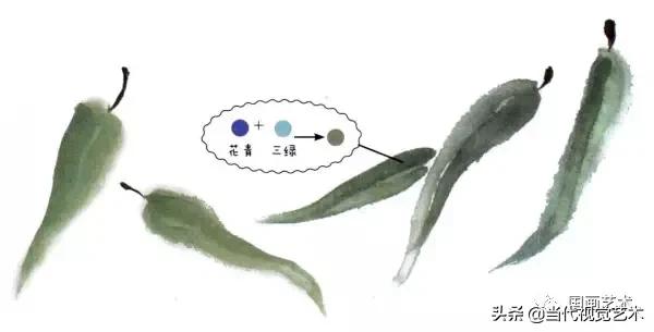水墨画白菜的画法步骤，写意蔬果入门画法之白菜、辣椒的画法步骤
