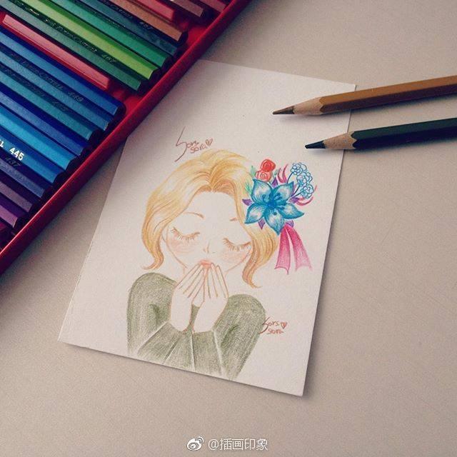 小女孩看书简笔画，简笔画课堂（可爱小女孩彩铅简笔画素材）