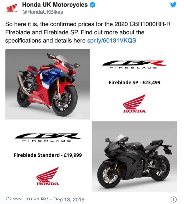 cbr1000多少钱，雅马哈r1 （本田新款火刃CBR1000RR-R售价发布）