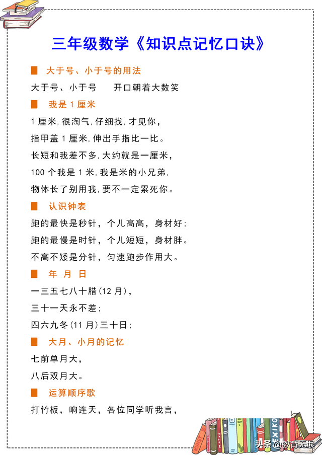 数学歌谣三年级下册，数学小歌谣三年级下册（三年级数学知识记忆顺口溜）