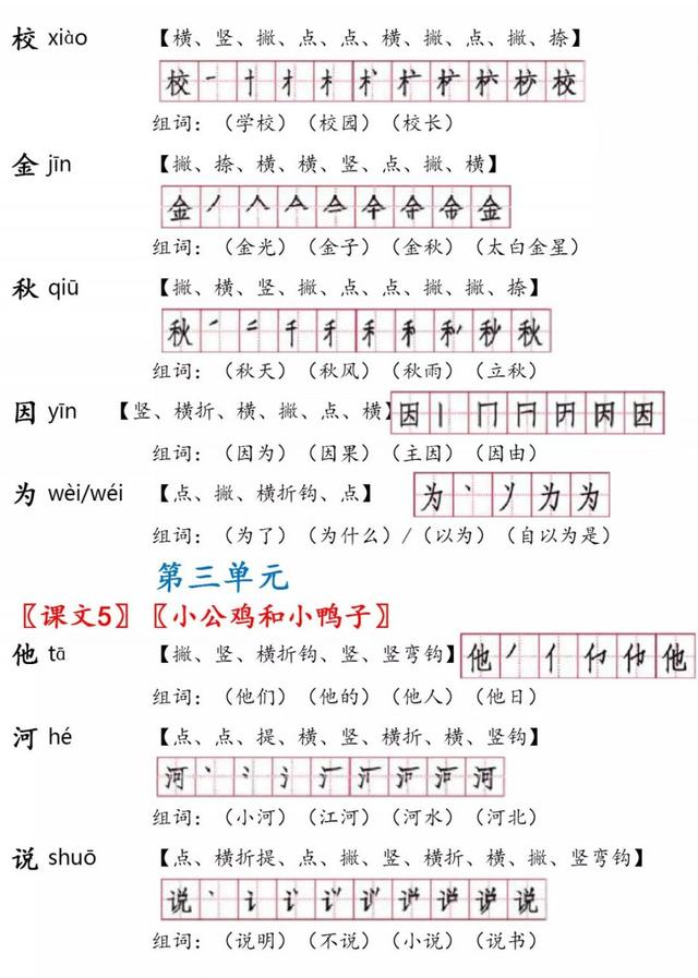 迹的笔顺，浮的笔顺笔画顺序（一年级语文下册生字笔顺+生字表识字表）