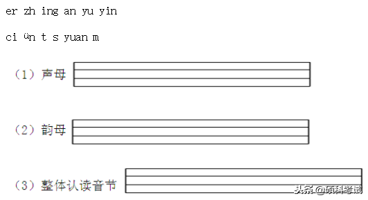 屈曲盘旋读音，小升初语文《声母、韵母和整体认读音节》训练题及答案