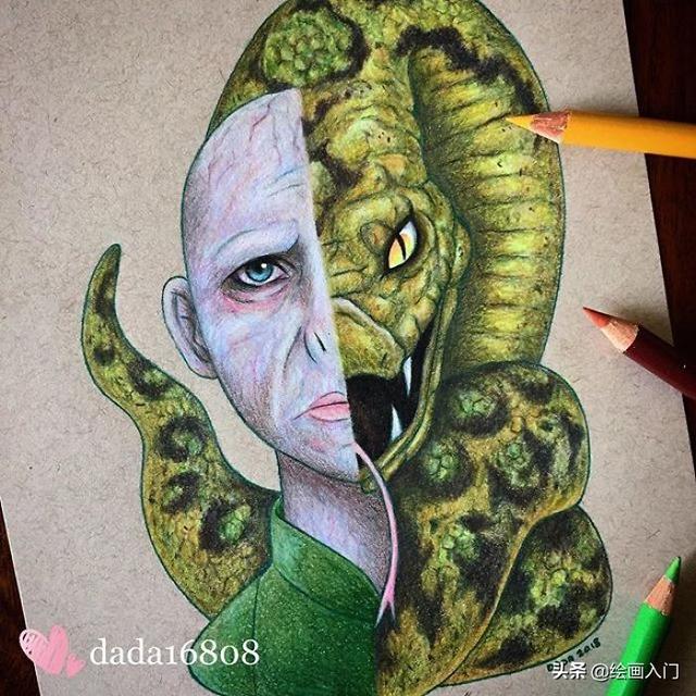 彩铅画动漫人物，卡通人物彩铅画教程（善恶二合一彩铅手绘肖像）