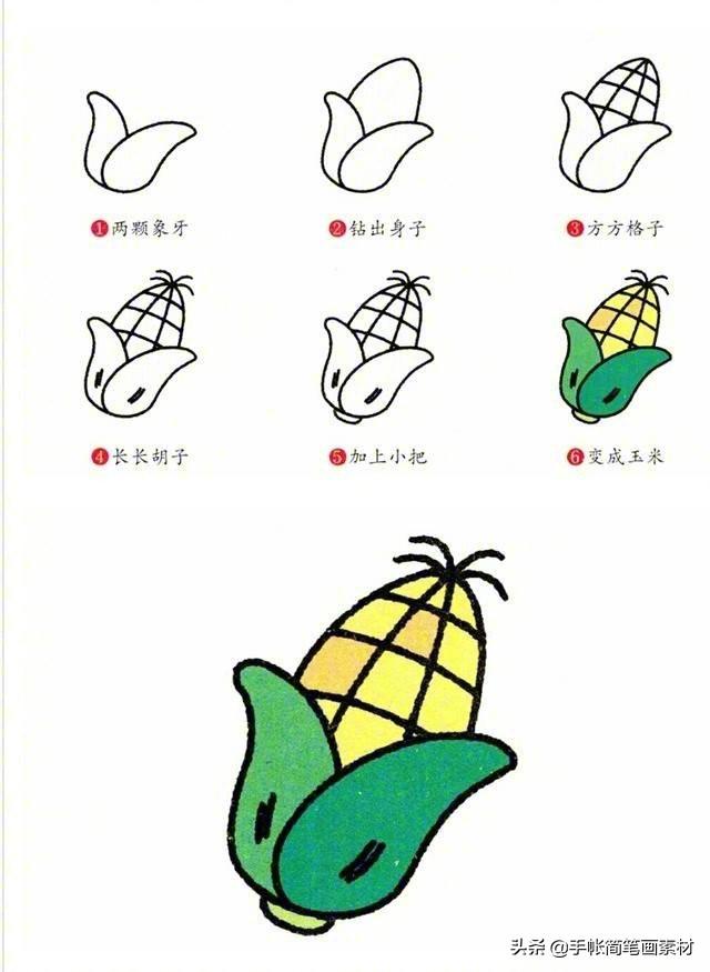 各种蔬菜简笔画，蔬菜简笔画（9种经常吃的蔬菜，简单又好画）