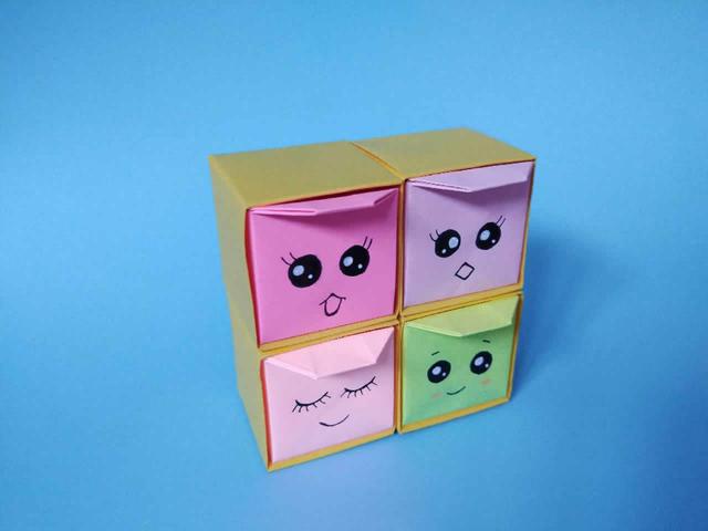 折纸盒子的折法最简单，（折纸教程怎样折一个漂亮的盒子（可爱的双层抽屉收纳盒折纸）