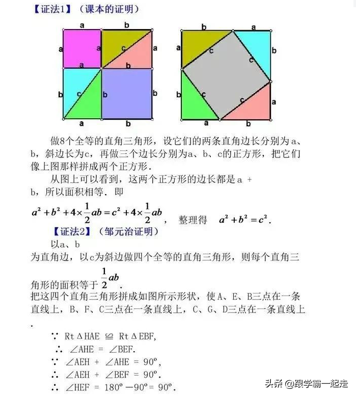 勾股定理简洁证明方法（初中几何勾股定理16种证明方式）