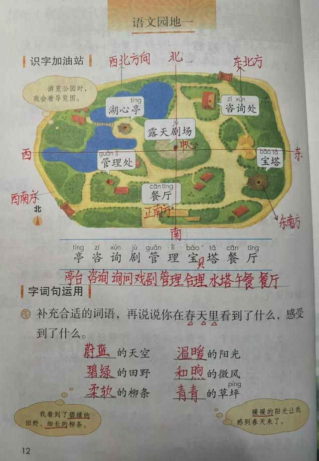 什么田野填合适的词，什么的田野填空词语（二年级语文下册语文园地一课文笔记）