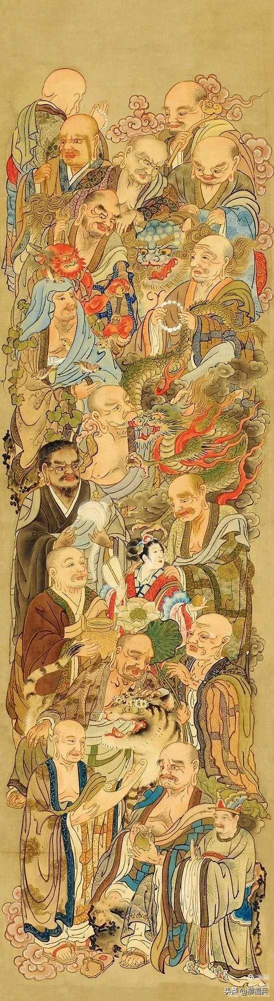 十八罗汉排名及顺序及图片，十八罗汉排名及顺序（名家人物画《十八罗汉图》欣赏）
