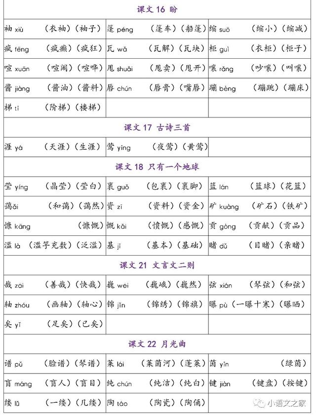 六年级上册语文书词语表，六年级上册语文书词语表带拼音人教版（生字组词汇总丨可下载打印）