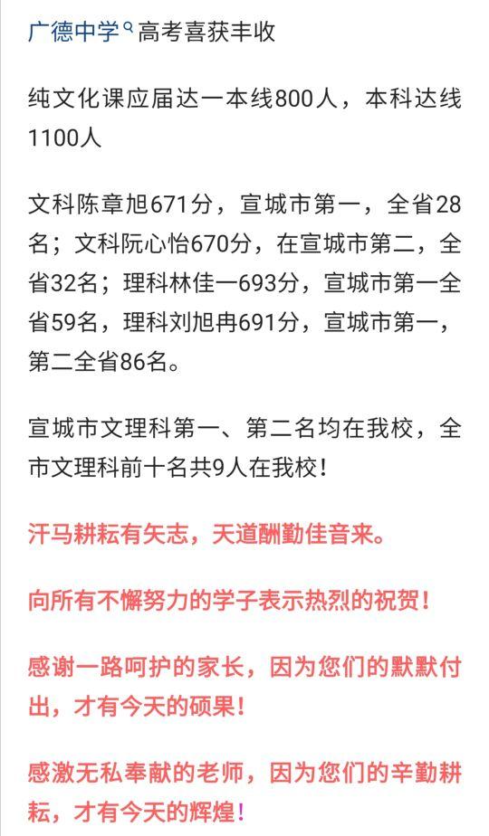 2020宁国中学高考喜报成绩、本科一本线人数情况，宁国中学2018年一本录取光荣榜（宣城中学广德中学郎溪中学宁国中学泾县中学旌德中学绩溪中学高考）