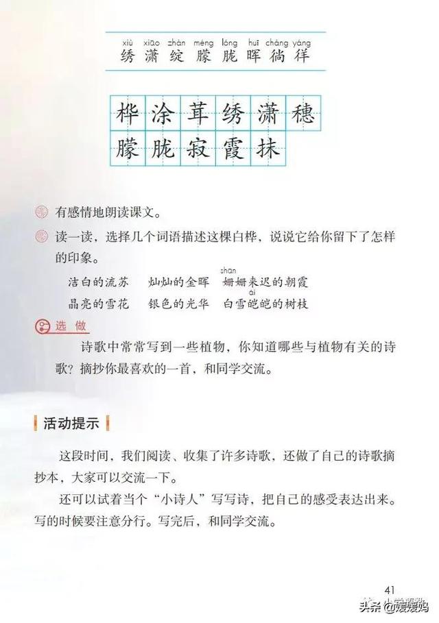 悠扬的近义词，“悠扬”的近义词是什么（四年级下册语文第11课《白桦》图文详解及同步练习）