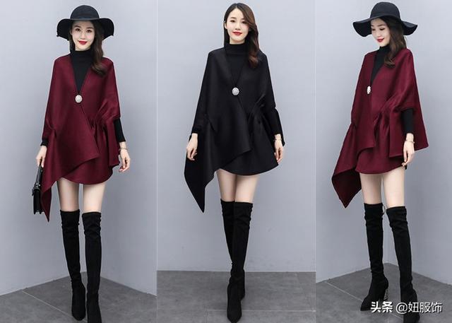 斗篷衣服怎么搭配，斗篷衣服怎么搭配穿着图片（配上短裤+过膝长筒靴）