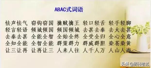 小学一年级abac式的词语，一年级abac式词语大全（ABAC+AABC+ABAB式等16类词语积累）