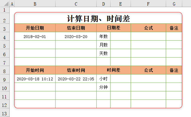 excel求差公式，excel求差公式快捷键（Excel表格中如何计算日期、时间差）
