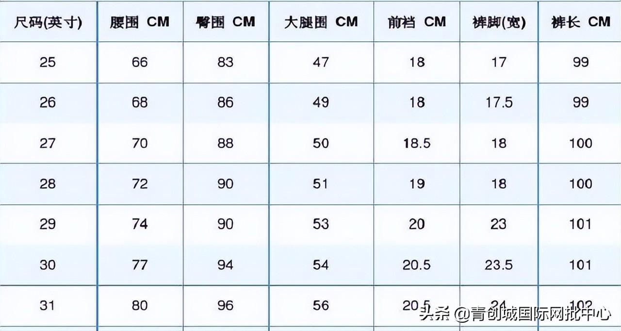 裤子l码是多大(裤子的尺寸规格和型号表)