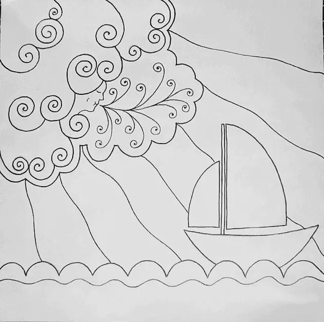 简笔画大海浪花的画法，简笔画大海浪花的画法视频（绘画教程‖黑白线描画《一帆风顺》）