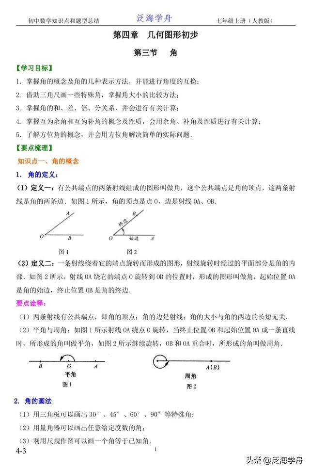 什么叫做角，什么叫做解不等式（初一数学知识点整理<七上）