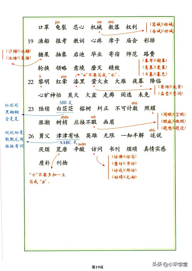 五年级上册语文词语表，五年级上册语文《课文梳理导图》一览表
