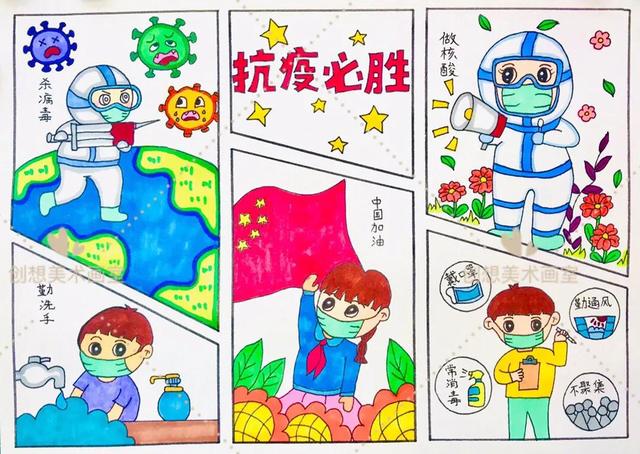 小学生病毒儿童画，儿童画大全之病毒的画法（抗击疫情儿童画手抄报合集）