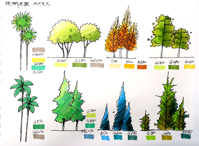 大树的画法简单又漂亮，简单大树的手绘画法（八种超简单背景树的画法+上色）