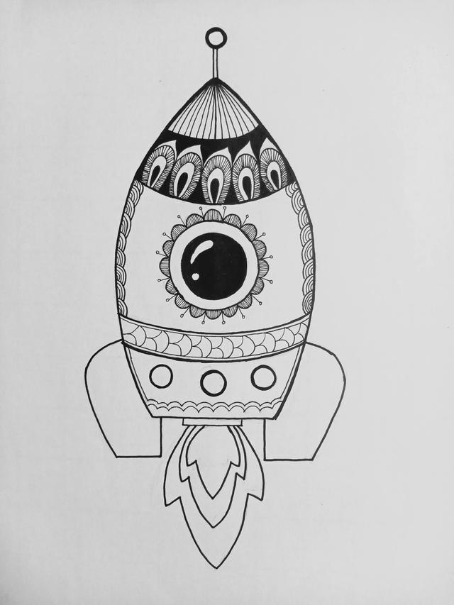火箭画（火箭画法），科技火箭画创意简介50字（《小火箭》线描画绘画过程）