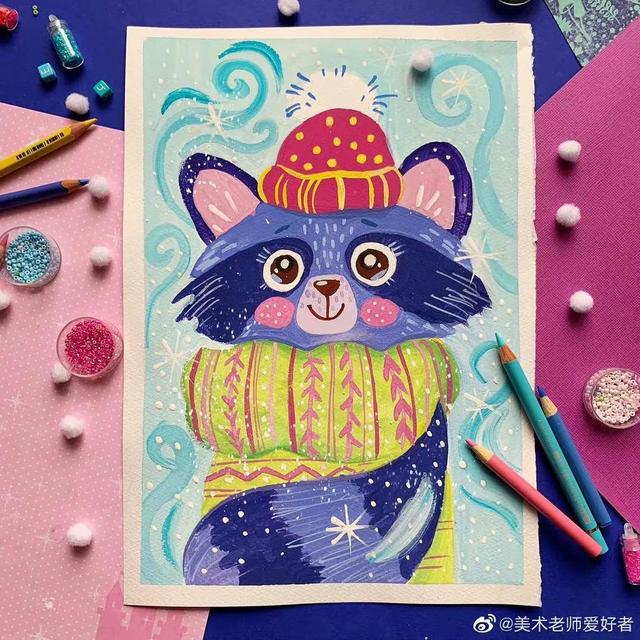 7-12岁儿童手工画，童真动物绘