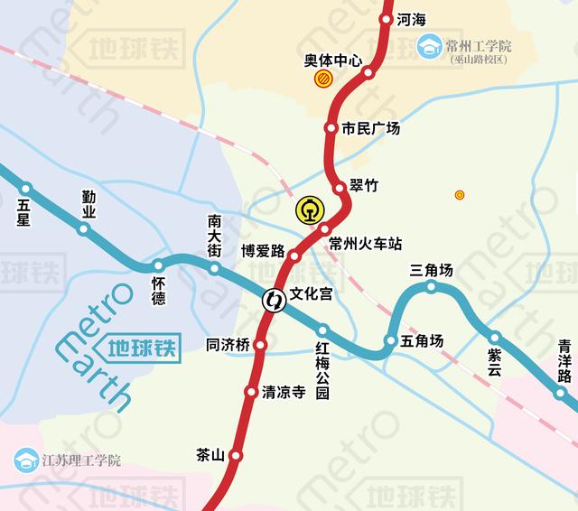 常州地铁一号线站台，常州轨道交通运营线路图