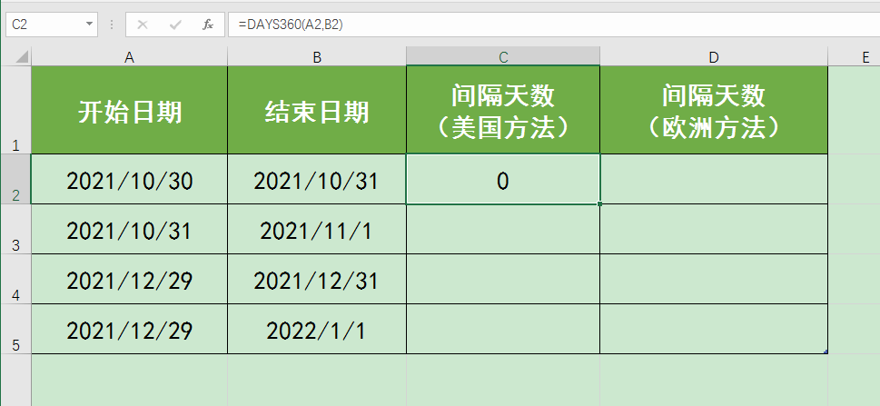 天数间隔计算器，计算日期之间天数（days360函数计算日期间隔天数时美国方法和欧洲方法有什么不同）
