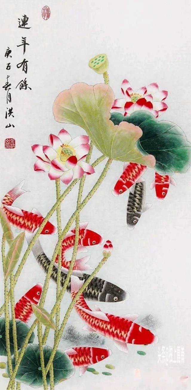九鱼荷花图玄关忌讳,玄关荷花九鱼图图片大全( 精美九鱼图>年年有鱼)