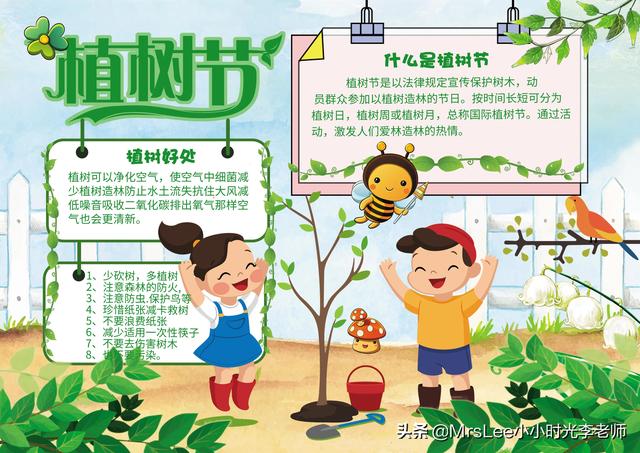 简笔画植树节，简笔画植树节手抄报二年级（植树节》含文案彩图版）